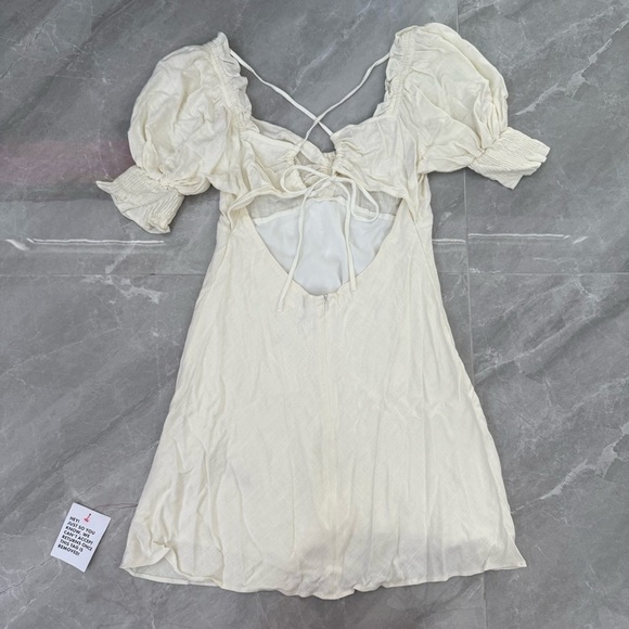 Women’s Topshop Ruched Front Tea Dress Puff Sleeves Linen Blend Size 10 - Picture 9 of 16